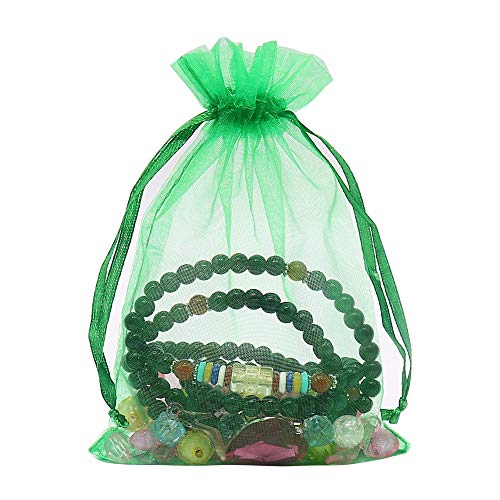 Image of HRX Package 100pcs Organza Drawstring Bags Green, 4 x 6 inch Candy Mesh Gift Bags Jewelry Pouches Small Christmas Sachet