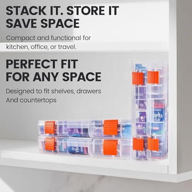 MIMORE Drink Packet Organizer - Water Flavoring Packets Organizer with Lid - Removable Divider, Travel, Stackable