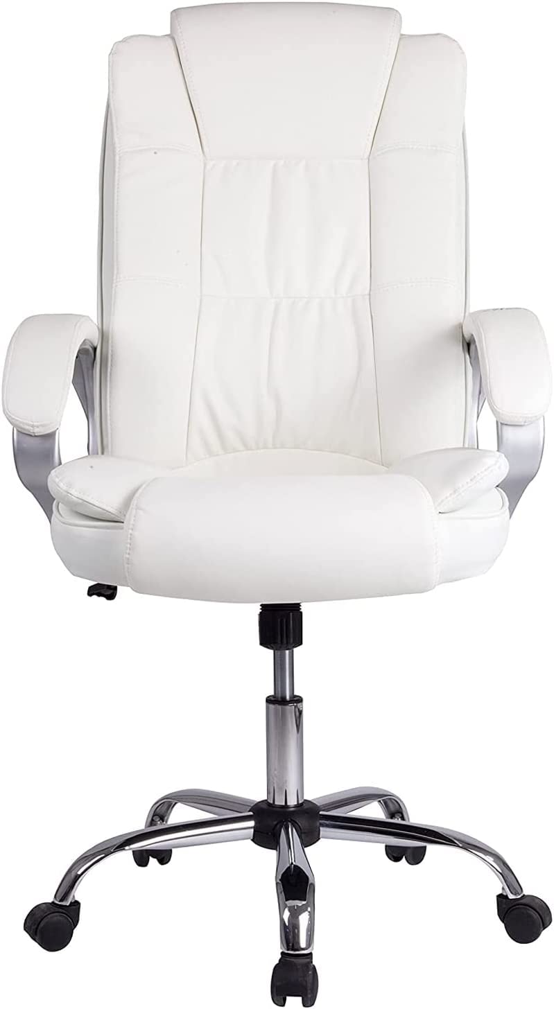 Suinga Silla Oficina New York | Reposabrazos | Altura Regulable | Diseño Ergonómico | Piel Sintética Blanca | Comodidad | Profesional