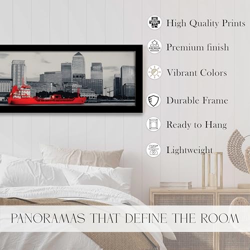 Image of PAINTINGMANTRA London City Sea View with Ship Black and White Wall Art Framed Luxury Paintings for Home Decoration, Living room, Bedroom and Office Decoration (99x38 CM)