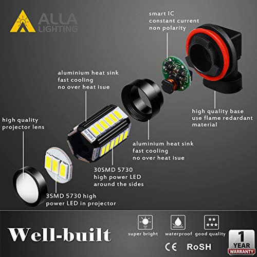 Alla Lighting ALLA-5730-H11-33W-WHITE Super Bright H8 H11 Led Fog Lights Bulbs Or Drl, 6000K Xenon White H16 H11Ll H8Ll H1155 Replacement, 2800 Lumens 5730 33-Smd 12V For Cars thumb #4