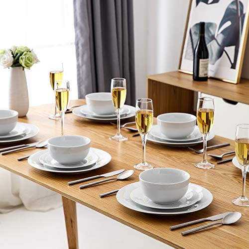 VEWEET Serviesset Basic Serie, 36-delig, van wit porselein, met dinerbord van 27 cm, dessertbord van 19,3 cm, ontbijtkom van 14,2 x 7 cm, servies voor 12 personen - Image 4