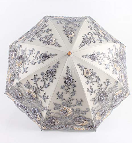 Honeystore Wedding Lace Sun UV Parasol 2 Folding 3D Flower Embroidery Umbrella H7207 Grey - Thumbnail 2