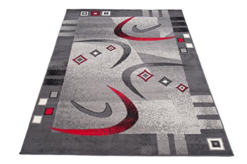 Tapis de bureau moderne design géométrique gris rouge haut de gamme - 7