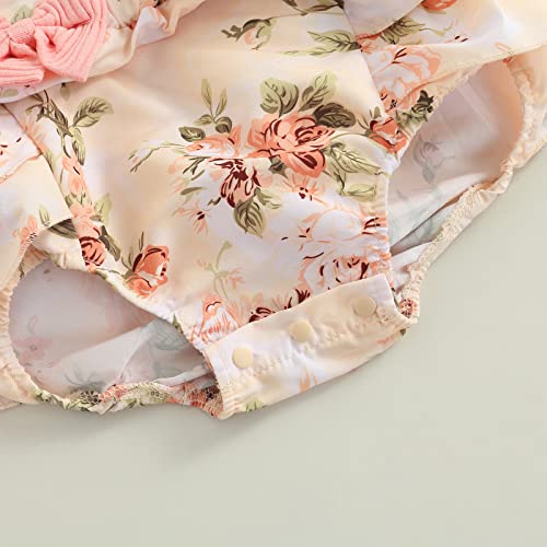 Dbzoo Infant Baby Girl Rompers Dress Ruffle Floral Jumpsuits Summer Overalls Shorts Ribbed Clothes Headband (Pink-2,6-9 Months) #TOP5