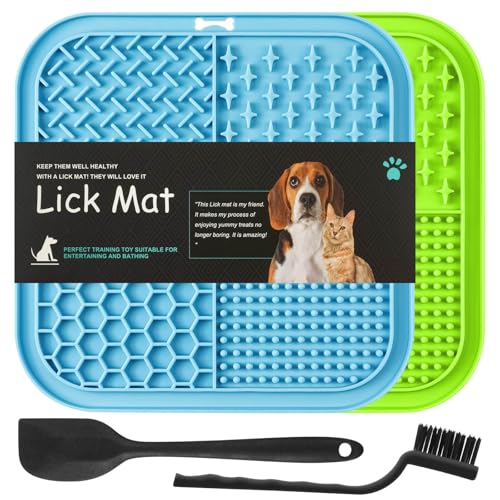 HOTUT Tappetino da Leccare per Cani e Gatti,2 Pezzi Cane Pad Leccare con Spatola e Spazzola,Senza BPA Lick Mat per Cani con Ventosa per Bagno Toelettatura,Alleviare L'ansia