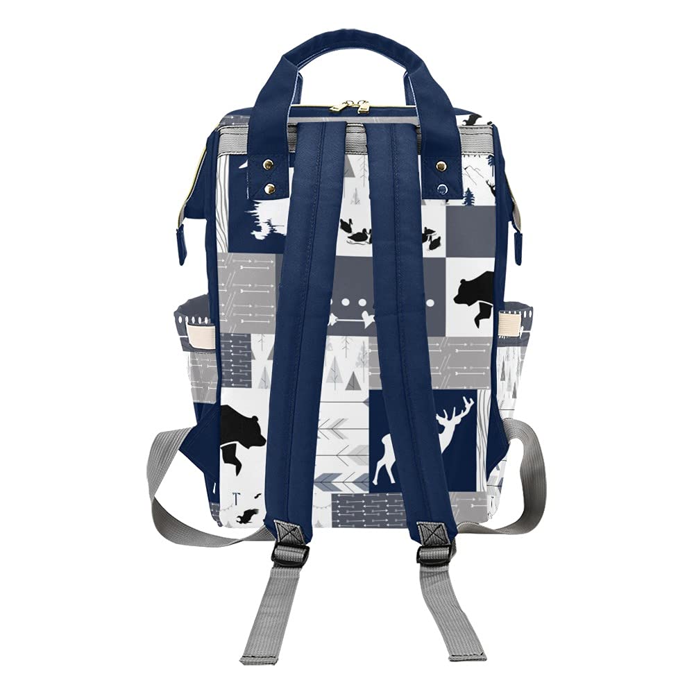 Yeshop Deer Swan Bear Faux Patchwork Quilt Personalized Diaper Bag Backpack Tote with Name,Custom Travel Nappy Mommy Bag Backpack for Baby Girl Boy Gift, 10.83 * 6.69* 15