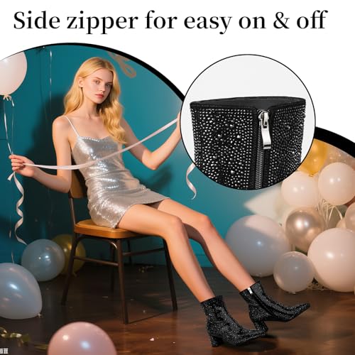 Image of MISSMILLER Rhinestone Boots for Women Sparkly Cowgirl Boots Pointed Toe Chunky Heels Rhinestone Cowboy Boots