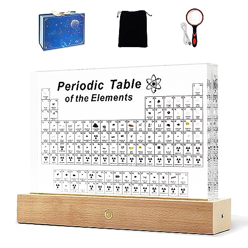 A larger, light-up version of the real-elements periodic table — this one doubles as a glowing display piece that looks stunning on a shelf.