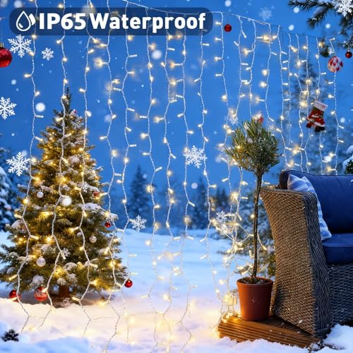 Dekofun 600 LED Curtain Fairy Lights 6m x 3m Hanging Gazebo Light Mains Powered With Timer, 8 Modes Waterproof Christmas Window Lights, Waterfall light for Wedding Wall Xmas Indoor Outdoor Decorations - Image 7