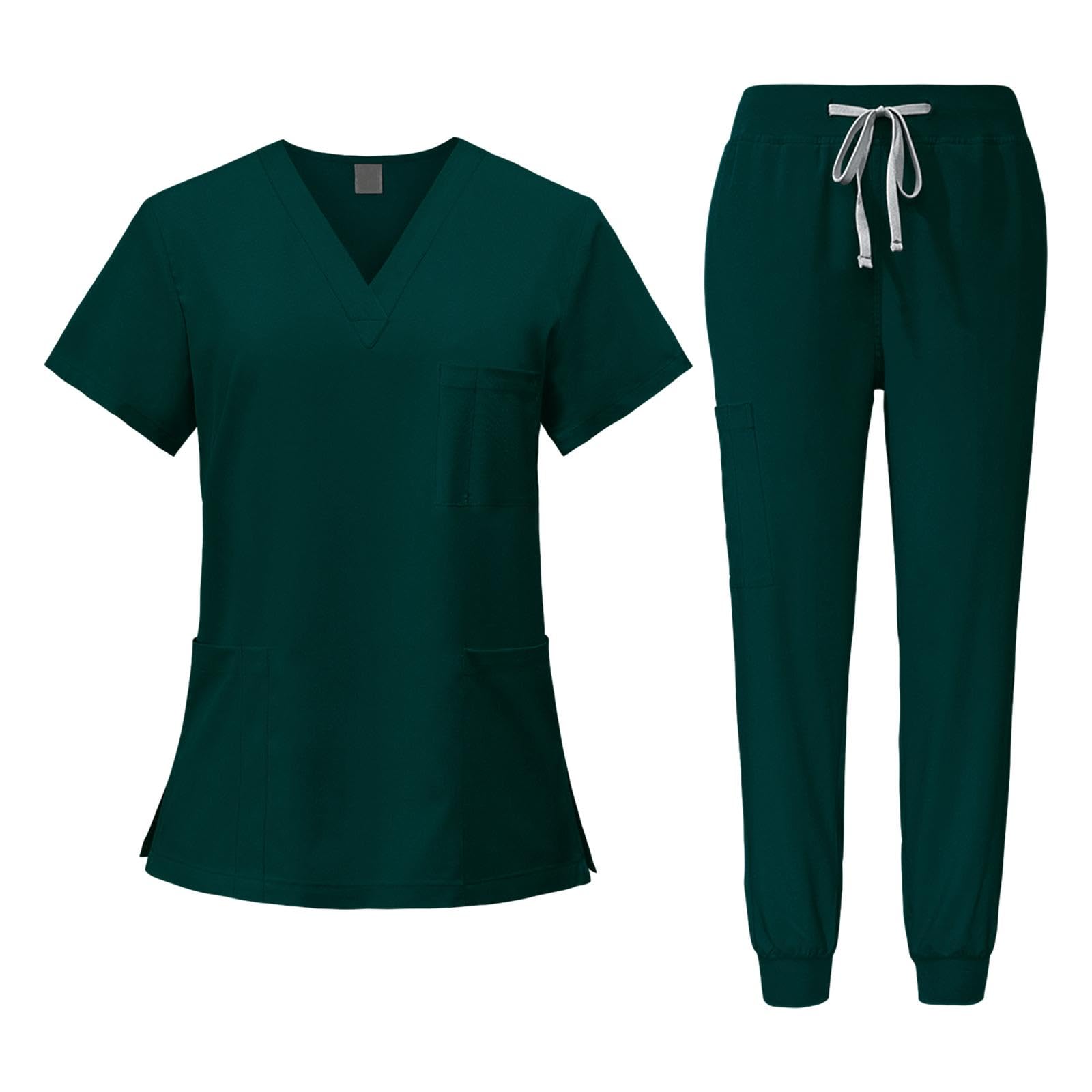 BaoblazeWomen Uniform Scrubs Set Top and Pants Durable V Neck Comfortable with Pockets Work Clothing Nurse Workwear for Beauty Center