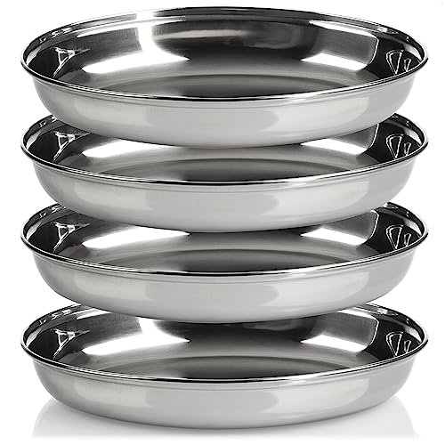 com-four® Cuenco ovalado 4x - Fuentes de metal para servir mezze o antipasti - Cuencos como almacenamiento - Cuenco decorativo brillante para presentar frutas y aperitivos (4x26cm)