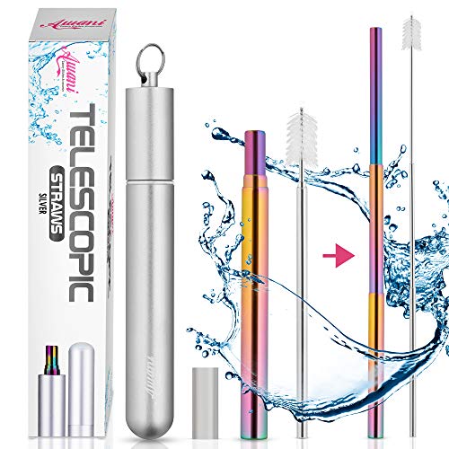Telescopic and Reusable Metal Straws with Case|Stainless Steel, Portable, Collapsible/Foldable, Dishwasher Safe