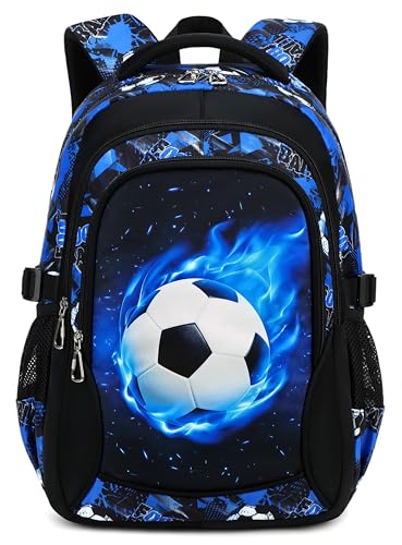 Ntswasd Mochila para meninos para crianças a partir de 6 anos, mochila infantil para o ensino fundamental, 43 cm, mochila escolar de grande capacidade, A12. futebol, Large, Bp-2