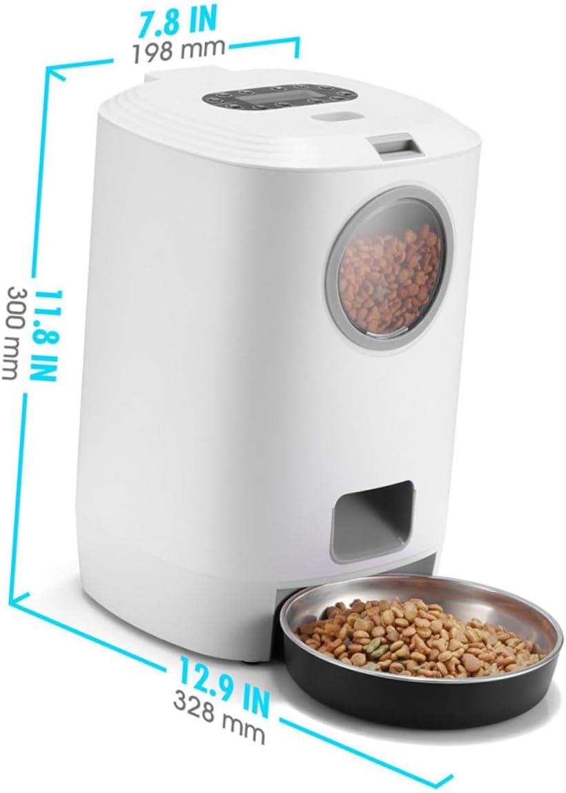 Smart Automatic Pet Feeder Meal Scheduling Voice Recording Timed Dispensing Food-Grade Bowl Soft Impeller for Smooth Feeding Suitable for Cats and Dogs