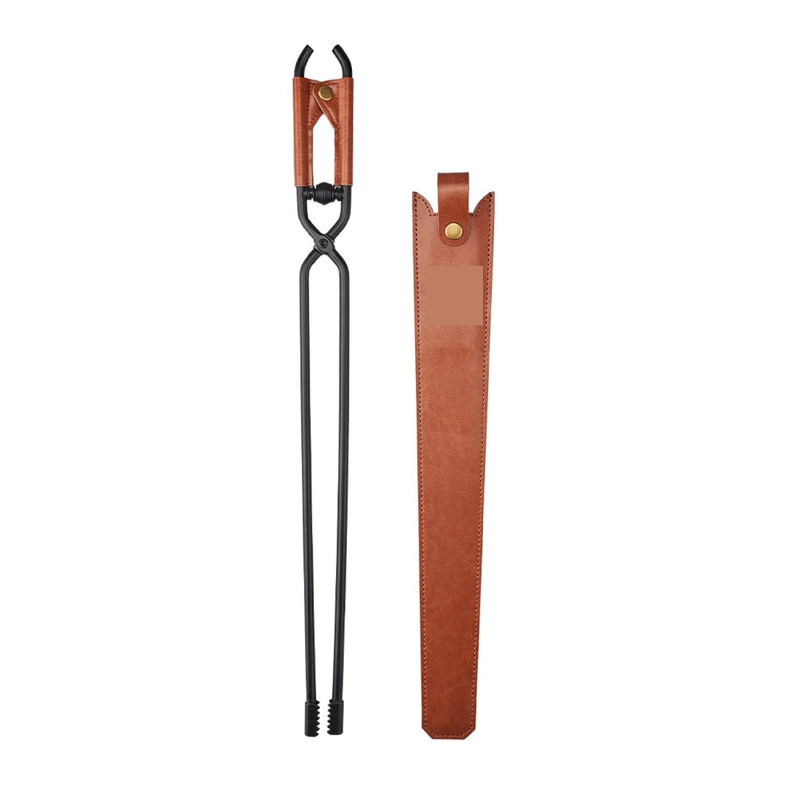 Fire Tongs Thickened Fire Tongs with Leather Cover Barbecue Burning Carbon Steel Bonfire Firewood(Khaki Big)
