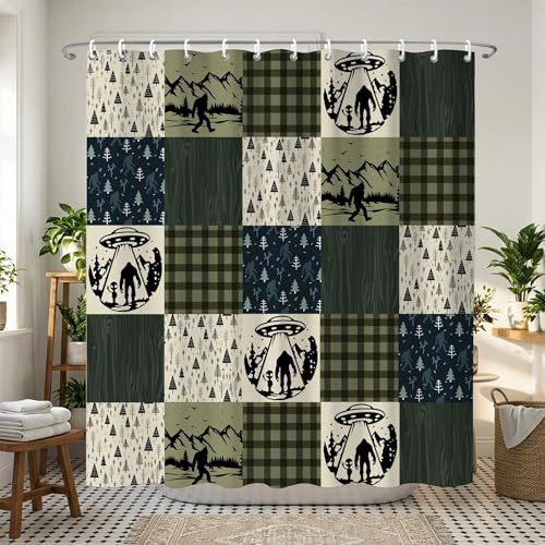 TSLOVER Bigfoot Shower Curtain Cabin Bathroom Curtains Rustic Waterproof Polyester Fabric Bath Curtain Decor 72x72 Inches