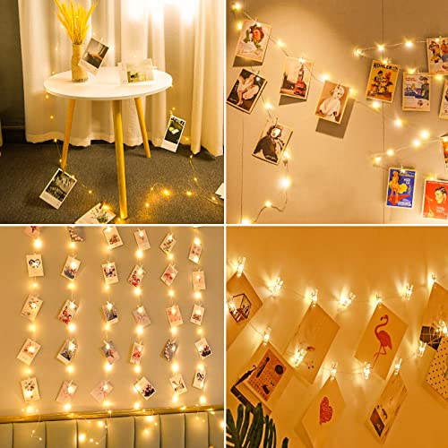 slochi Foto Lichterkette, 5M 50LED USB Fotoclips mit Klammern für Fotos 8 Modi mit Fernbedienung Bilder für Zimmer Wohnzimmer Weihnachten Hochzeiten Warmweiß