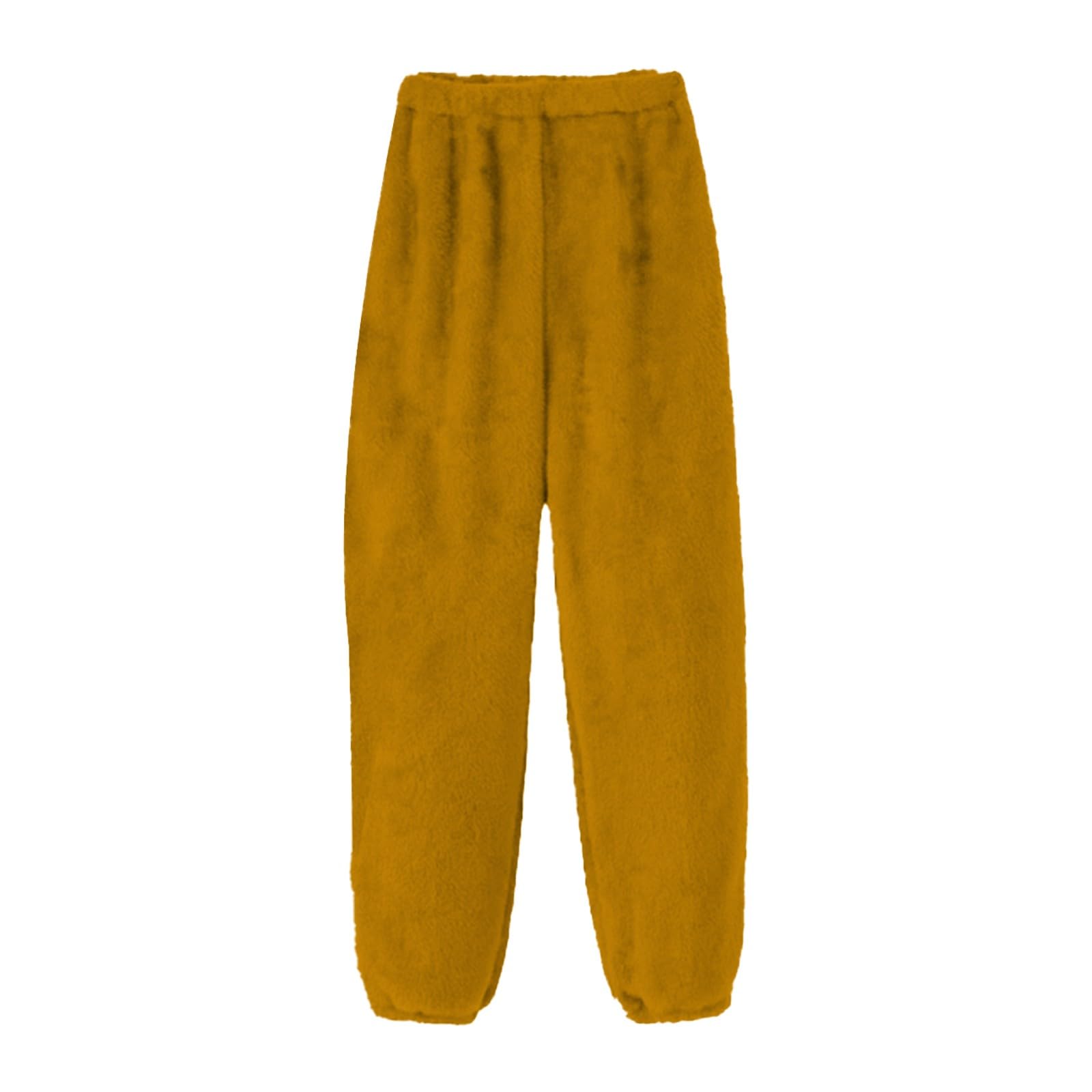 Generisch Pijama largo y esponjoso para mujer, 2 piezas, pijama monocolor, cuello redondo, cintura elástica, ropa de casa, ajuste holgado, ropa de estar cómoda con bolsillo