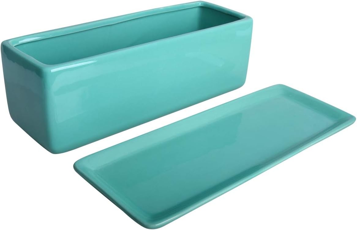 Vencer 14 Inch Rectangular Modern Minimalist Ceramic Succulent Planter Pot - Window Box with Saucer,Office Desktop Potted Stand,Turquoise,VF-0173T