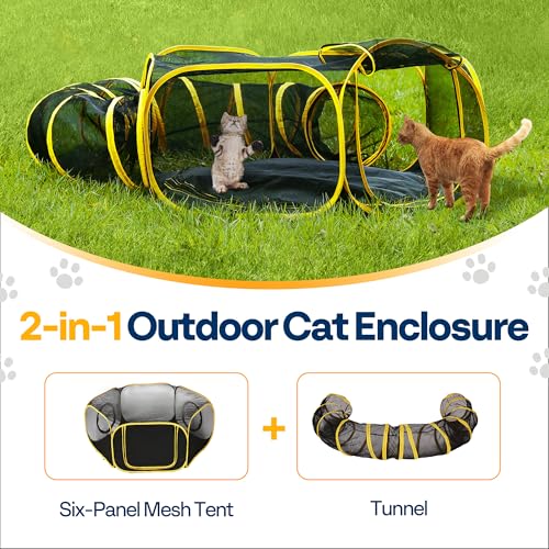Image of VIVOHOME Outdoor Cat Enclosures 2-in-1, Portable Catio w /Cat Tent, Circle Playpen Tunnel, for Kitty and Small Animals,w /Storage Bag Removable Bottom