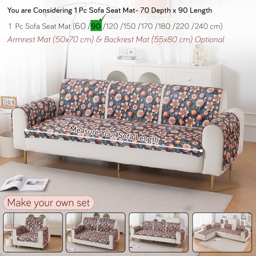Image of HOKIPO 'Nature Muse' Premium HD Printed Holland Velvet Sofa Cover Mat for 1 /2 /3 Seater & L-Shape Sofa. Make Your Own Sofa Cover Set, Mat 70(D) x 90(L) cm, Nocturne Rose (IN-914-D2)