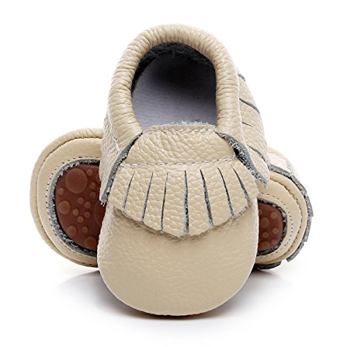 Image of HONGTEYA Leather Baby Moccasins Hard Soled Tassel Crib Toddler Shoes for Boys and Girls…