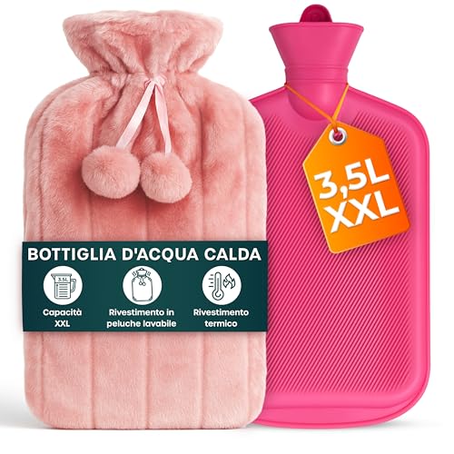 volila Borsa Acqua Calda da 3,5L - Borsa di Acqua Calda di Colore Rosa con Copriborsa in Faux Fur (Ecopelliccia) - Boule Acqua Calda Regalo Donna per Dolori, Crampi o per la Stagione Invernale