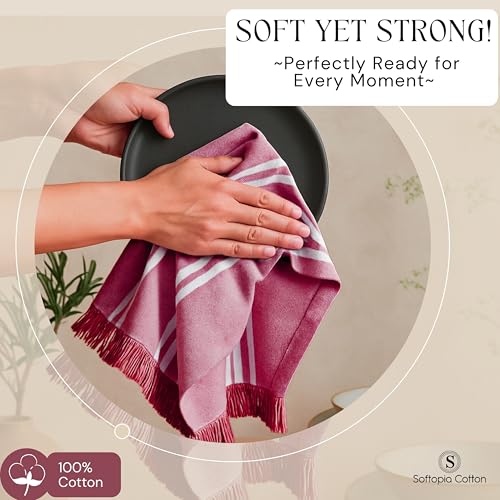 Image of Prewashed Stripe Dish Towels 12 Pack, 16x26 Inches, Absorbent Hand Towels for Kitchen Use, Quick Dry Cloths for Cleaning, Durable Washable Rags, Reusable Dishcloth Set - Burgundy Wine