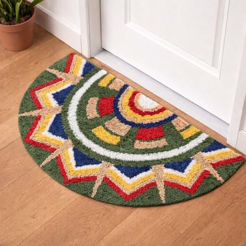 Image of Roseate Kolam (40x80cm) Super Soft Microfiber 1800 GSM Decorative Mat Anti-Skid Door Mats for Home /Bathroom Mat /Bedroom /Kitchen /Floor Mat (Green)