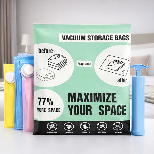 Image of CLAPONE Vacuum Storage Bags /Jumbo Space Saver Vacuum Seal Bags /Space /Vacuum Sealer Bags for Clothes /Comforters /Blankets /Bedding Clothes (5 Pcs Fragrance)