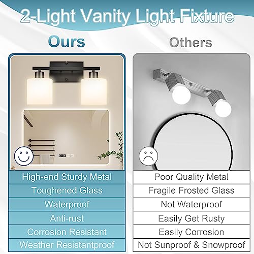 Image of CANMEIJIA 2-Light Bathroom Vanity Light Fixtures, Matte Black Vanity Wall Scones Lighting for Bedroom Living Room, Modern Vanity Lights with Milky White Glass Shades, E26 Socket, Bulbs Not Included