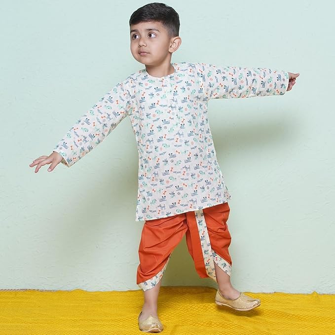 Image of AJ DEZINES Kids Ethnic Wear Pure Cotton Dhoti Kurta Set For Boys