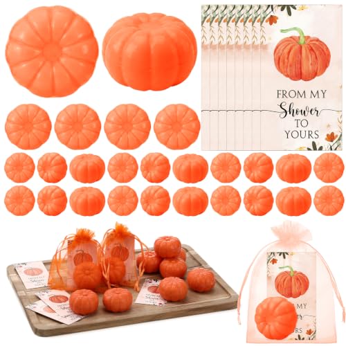 Image of 30 Sets Fall Pumpkin Soap Favors Autumn Bridal Shower Wedding Baby Shower Favor 50 Pumpkin Soap 50 Thanks Cards 50 Bags Gender Reveal Gift Keepsake for Thanksgiving Party Guest (Orange)