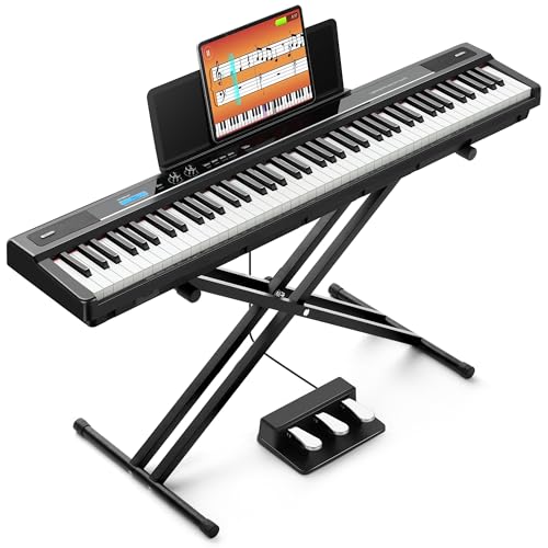 CAHAYA Piano Digital de 88 Teclas – Piano Eléctrico Semipesado con Conexión MIDI Atril Soporte...