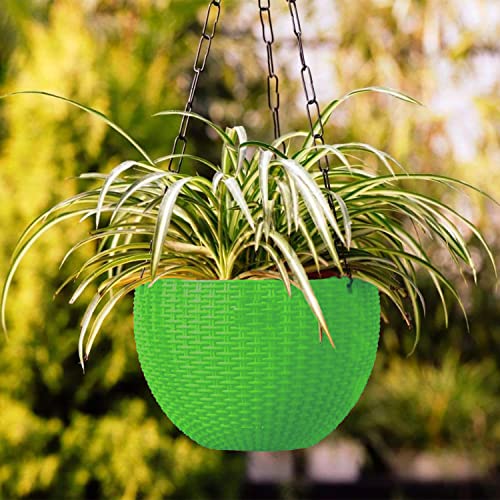 Image of Heat Home Plastic Hanging Flower Pot for Balcony & Railing Set (Green, Set of 4)