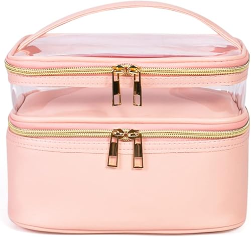 FITINI Bolsas de maquillaje de doble capa de almacenamiento de viaje para cosméticos, organizador de maquillaje, bolsas de aseo resistentes al agua