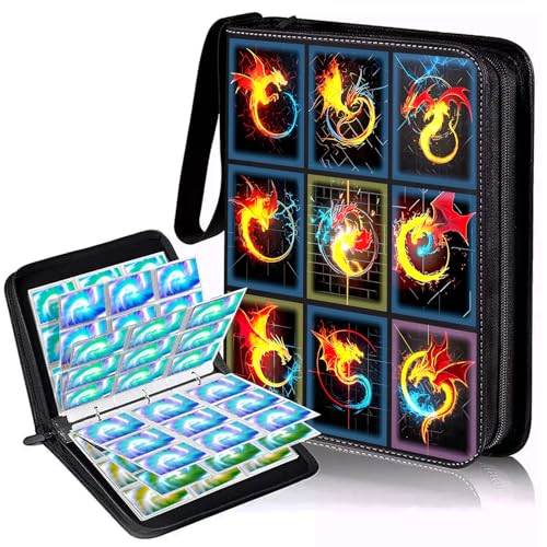Cosrogo Card Binder-9 Pocket,trading card binder 50 Removable Sleeves,900 Pockets Card Holder Album,PU surface is waterproof and wear-resistant trading card file,Collecting tcg binder cards(Dragon A)