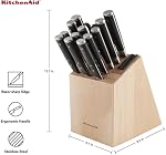 KitchenAid Gourmet Forged Triple Rivet Knife Block Set with Built-in Knife Sharpener, High Carbon Japanese Stainless Steel Kitchen Knives, Sharp Kitchen Knife Set with Block, Birchwood, 14-Piece