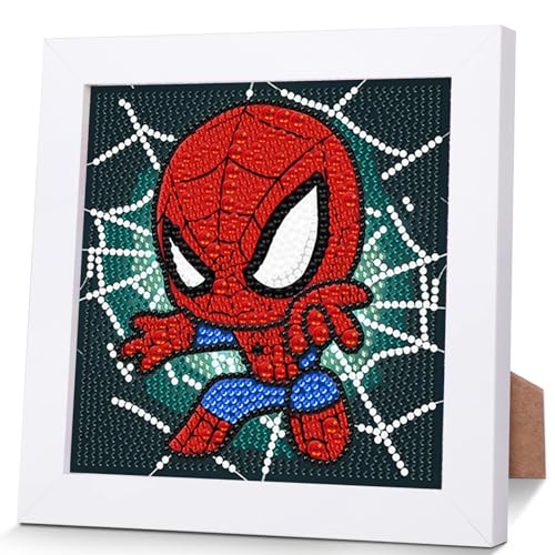 KOJEFCV Cartoon Diamond Art Painting Kits for Kids with Frame Cartoon Diamond Art for Kids Ages 4-8-12 Easy Gem Kit Kid with Beautiful Package for Gift Home Wall Decor(7x7inch)
