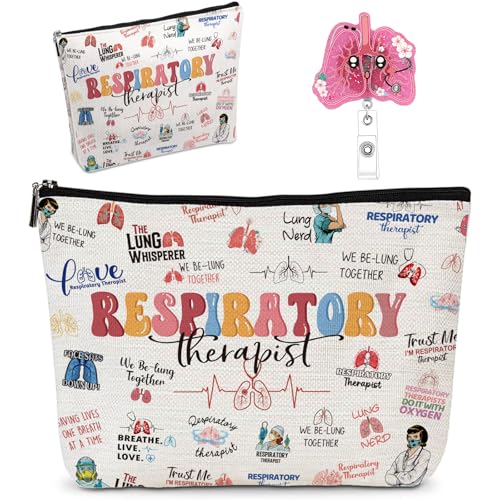51oGVlMn6AL. SL500 Falueqg Respiratory Therapist Gift Set - RT RRT Gifts for Women - Makeup Bag & Badge Reel
