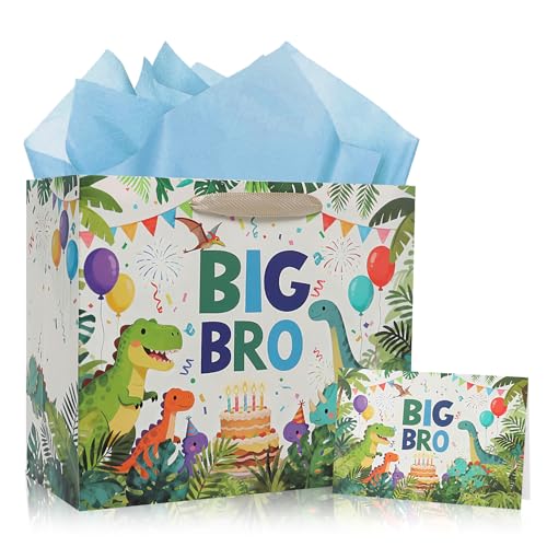 Big Brother Gift Dinosaur Plush - Dino Stuffed Animals with Long Tail Green Plush Realistic Dinosaur Toys Boy Birthday Gifts for Toddler Newborn First Valentine Gift for Kids 9 Inch