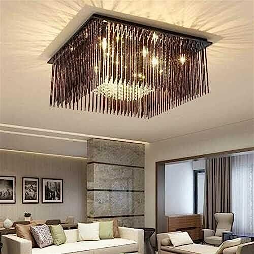 Chandelier cristal K9 rectangulaire 80cm plafonnier LED dimmable salon