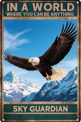 Inspirational Eagle Quote Tin Sign, Majestic Flying Bald Eagle Over Snowy Mountain Range Vintage Metal Wall Plaque, Rustic Lodge Indoor Outdoor Decor 16X24 inch
