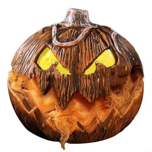 Minhe Halloween Animatronic Scary Pumpkin Head Light-Up Voice-Activated Horror Prop 21Cm Plastic Decoration For Indoor Outdoor Yard Haunted House Display