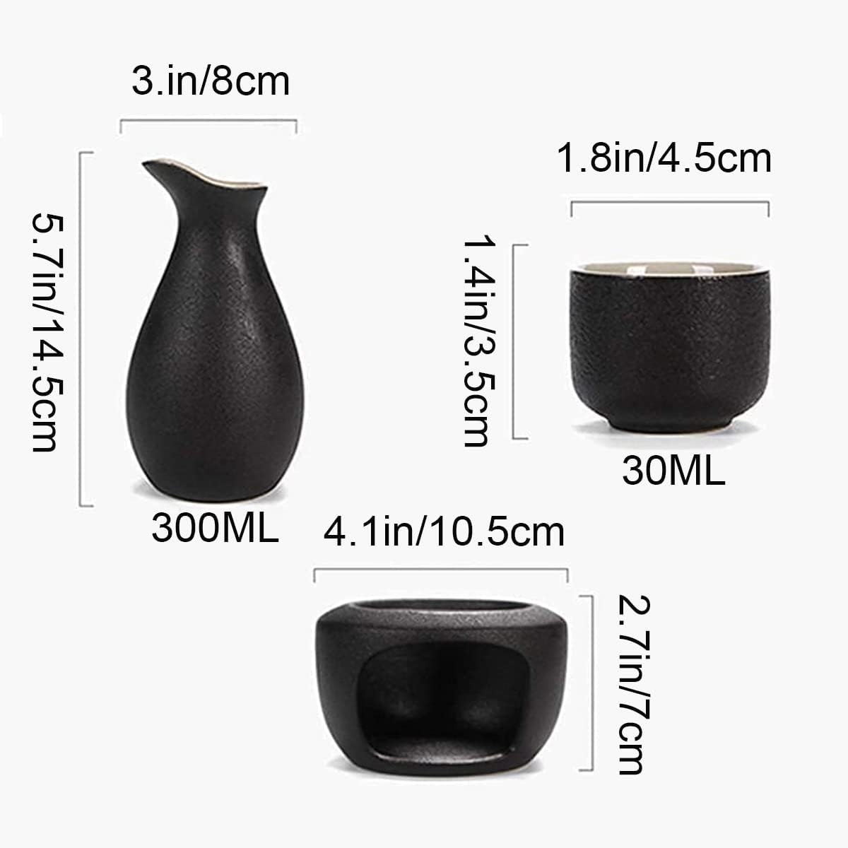 Sake Cup Set*9-Piece Ceramic Sake Set, Japanese Black Brown Sake Set with Warmer, Warm/Cold Sake Service, for Home Decor Best Gift Mugs, Onecolor