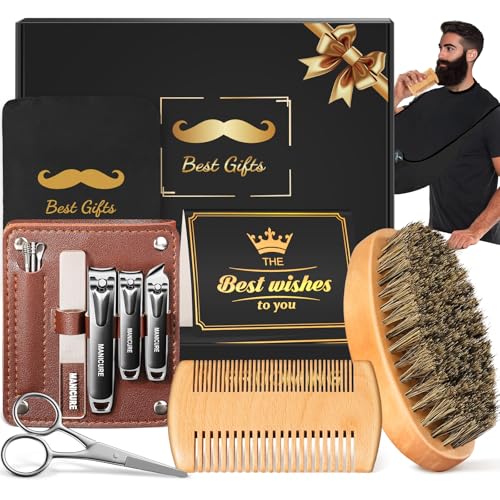 Regalo Dia del Padre, Linkax Kit Barba Cuidado con Cepillo, Peine Barba, Tijeras, Cortauñas, Regalo Hombre para Papa, Padres, Novio, Caballero Regalo Día del Padrel Regalo Set Hombre