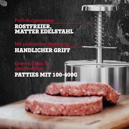 Foto von FMProfessional Burgerpresse für leckere Hamburger by Fackelmann – Hamburgerpresse mit 100g - 400g Patty – Presse aus Edelstahl für schmackhafte Burger