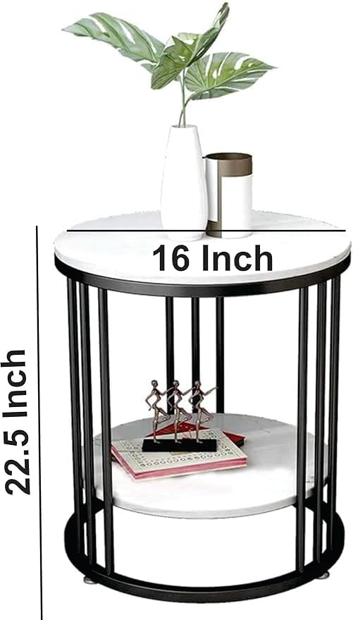 Image of Crown Art Round End Table with Storage Shelf, Side Table for Small Space, Easy Assembly, Accent Furniture with Metal Frame (Golden and Black)