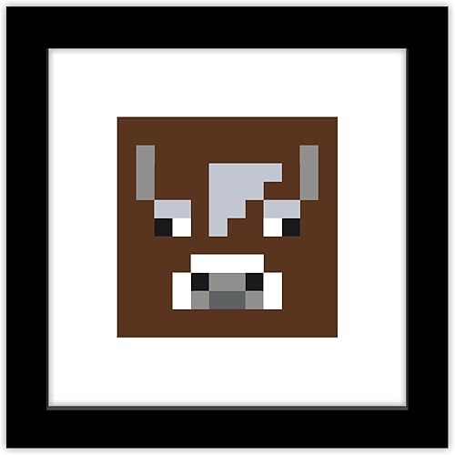 Trends International Gallery Pops Minecraft Pixeles icónicos - Mobs - Arte de pared de vaca, versión enmarcada en negro, 12 x 12 pulgadas